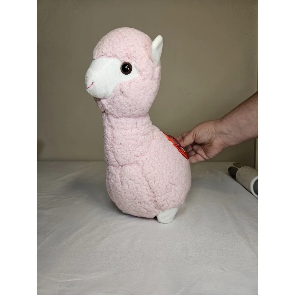HugFun Pink Llama Alpaca Plush Stuffed Animal Sherpa Fleece Heart Saddle 12 Inch